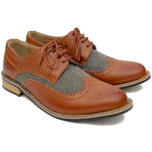 Boys Brown Brogue & Tweed Derby Pointed Shoes